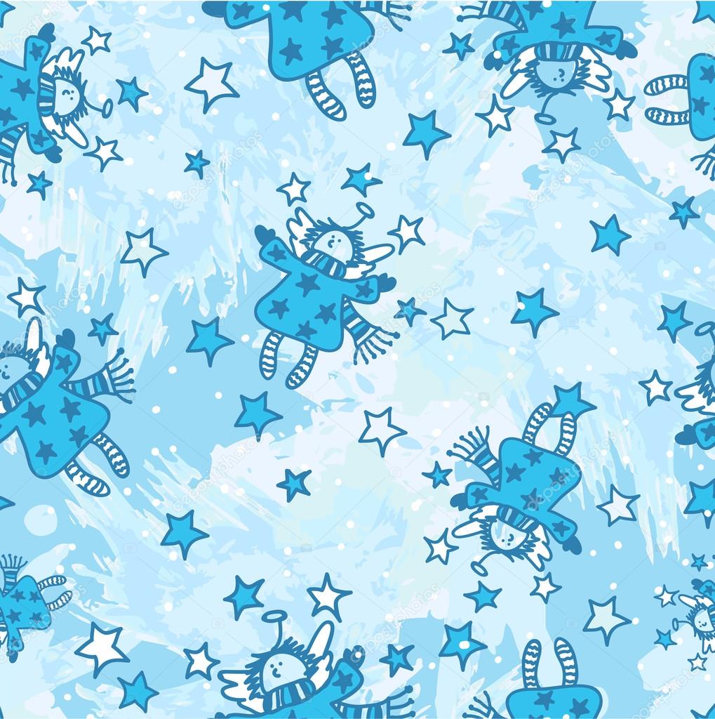 Vector seamless pattern with Christmas angels in a cartoon style. Designed for textiles, wallpaper.