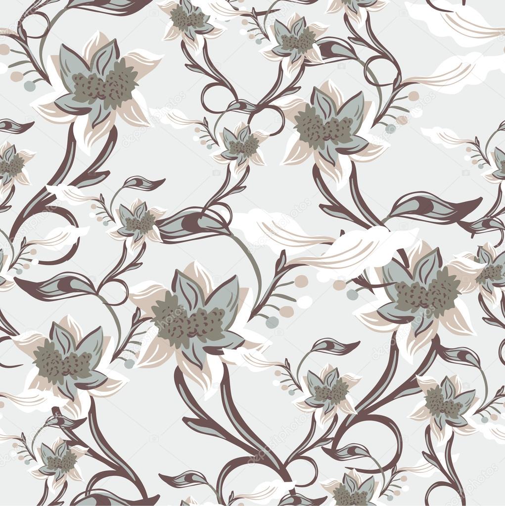 Seamless floral background pattern with waves and curl