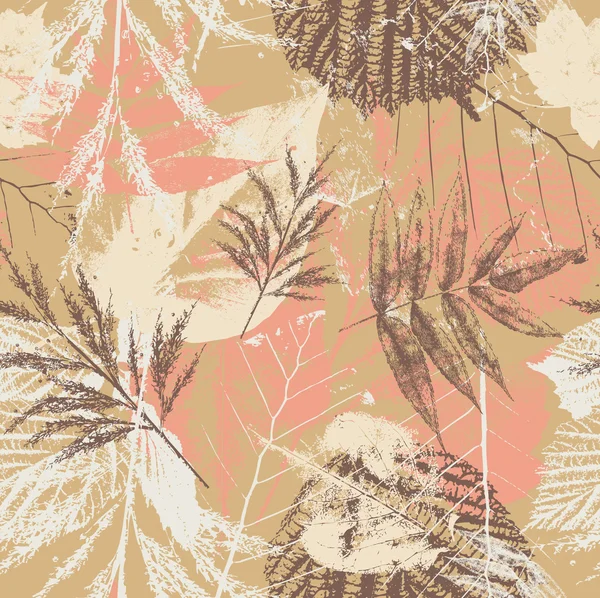 Patrón sin costura abstracto con hojas, textura grunge — Archivo Imágenes Vectoriales