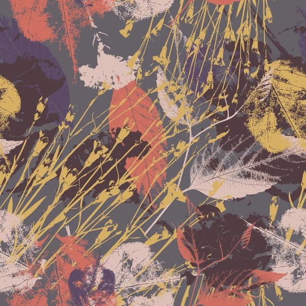 Abstraktes, nahtloses Muster mit Blättern, Grunge-Textur — Stockvektor