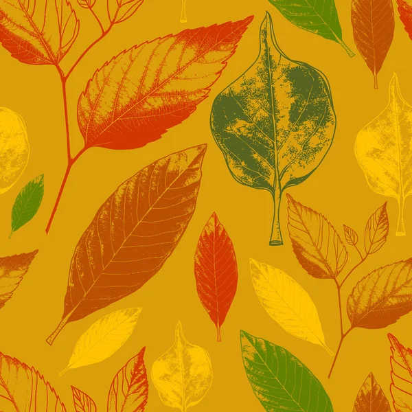 Motif abstrait sans couture avec des feuilles, texture grunge — Image vectorielle