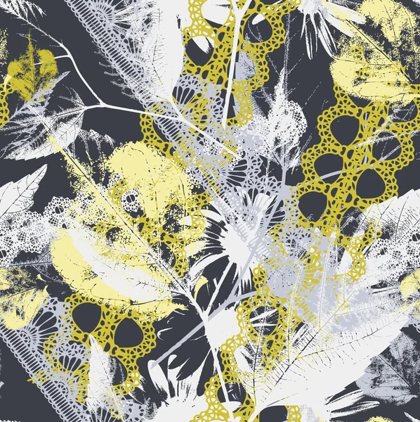 Abstraktes, nahtloses Muster mit Blättern, Grunge-Textur — Stockvektor