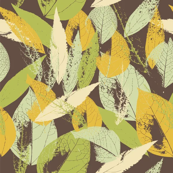 Abstract seamless pattern with leaves, grunge texture — Stock Vector