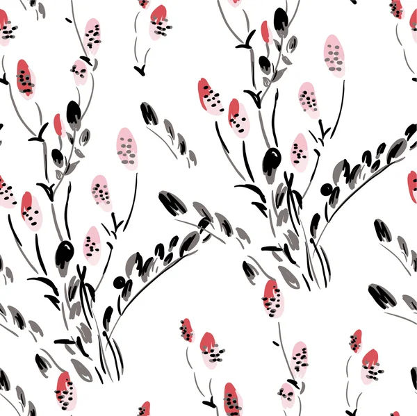 Floral painting in japanese watercolor style Seamless vector pattern — 图库矢量图片