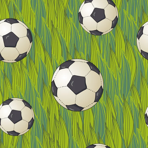 Seamless football wallpaper soccer on grass background — Stock Vector