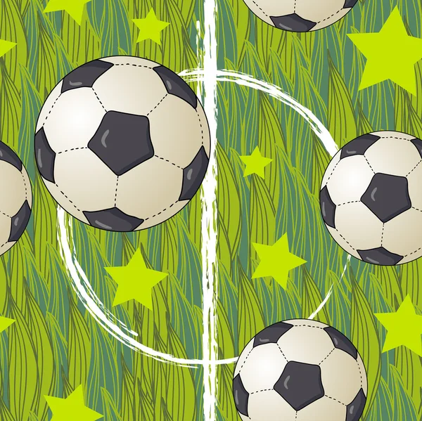 Seamless football wallpaper soccer on grass background — Stock Vector
