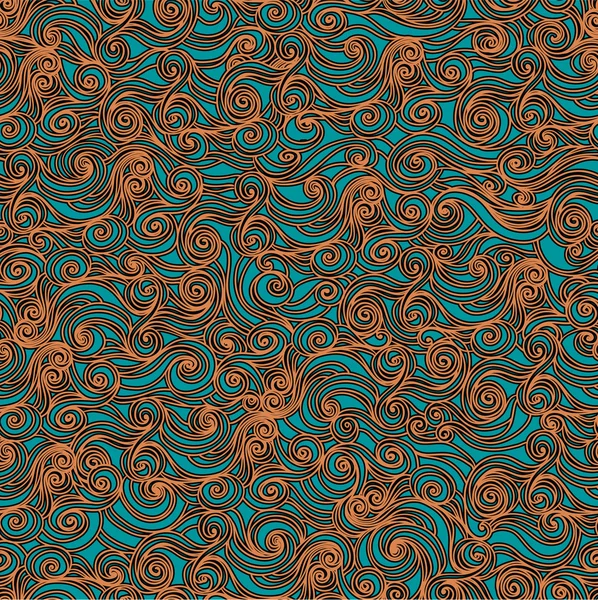 Векторный бесшовный синий абстрактный рисунок с волнами и кудряшками — стоковый вектор