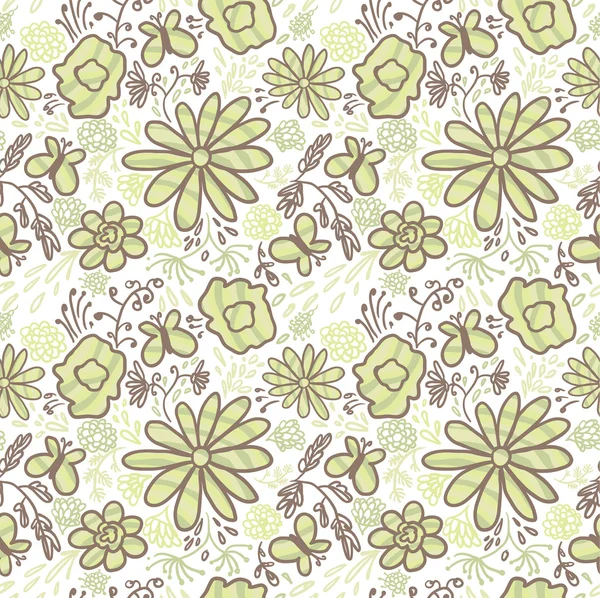 Vector ornament met bloemen en vlinders — Stockvector