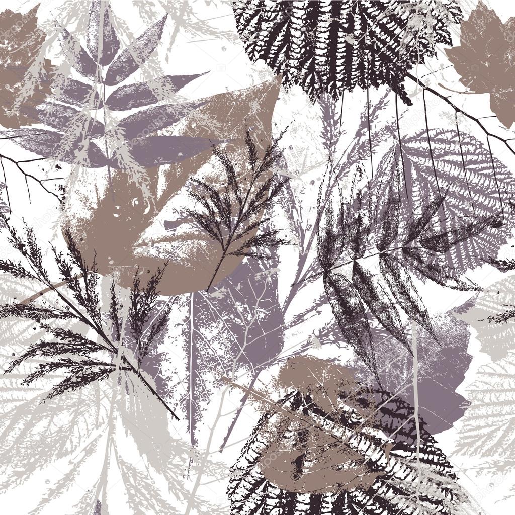 Abstract seamless pattern with leaves, grunge texture
