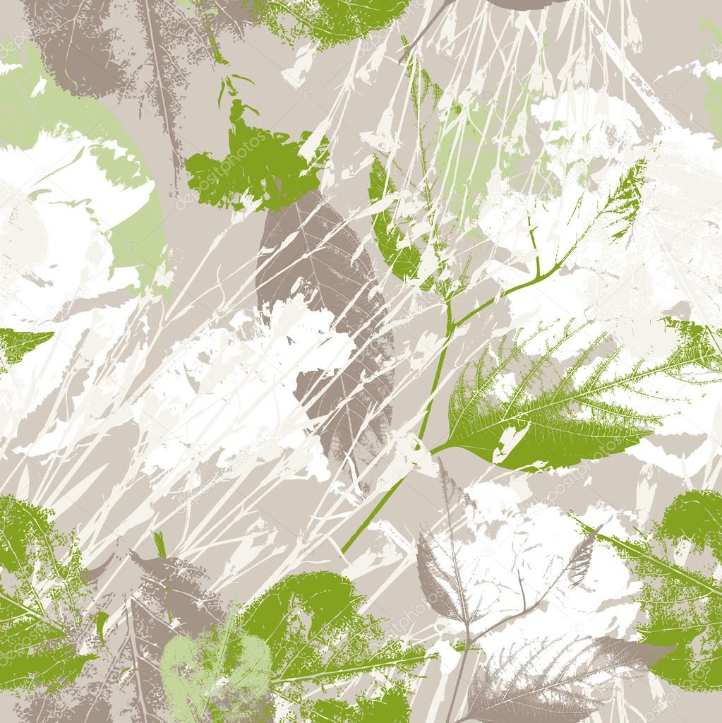 Abstract seamless pattern with leaves, grunge texture