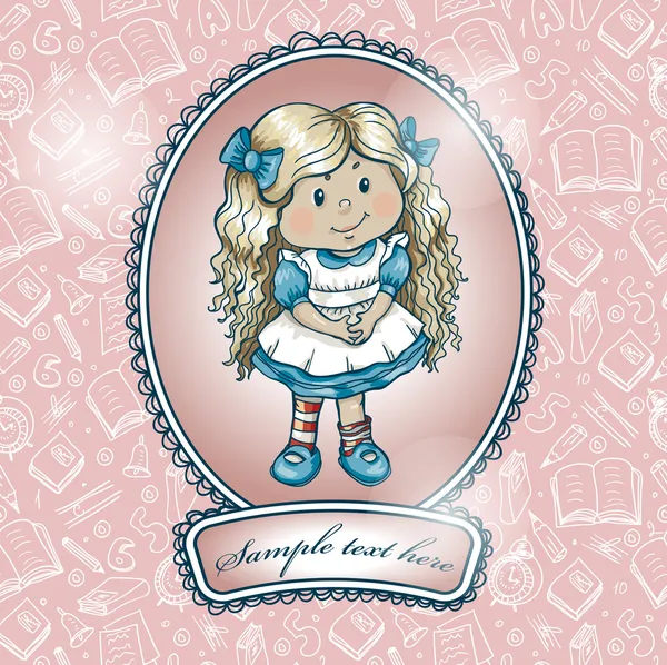 Εκλεκτής ποιότητας κάρτα πλαίσιο ύφους πρότυπο ένα χαριτωμένο κοριτσάκι — Διανυσματικό Αρχείο