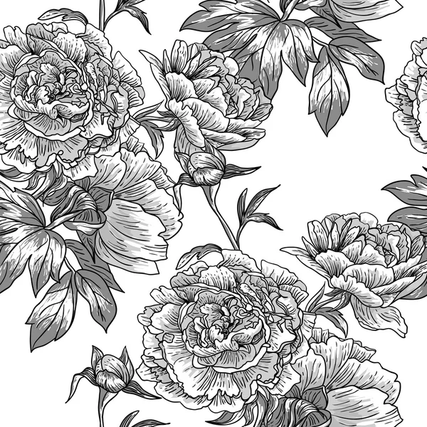 Patrón floral monocromo — Vector de stock