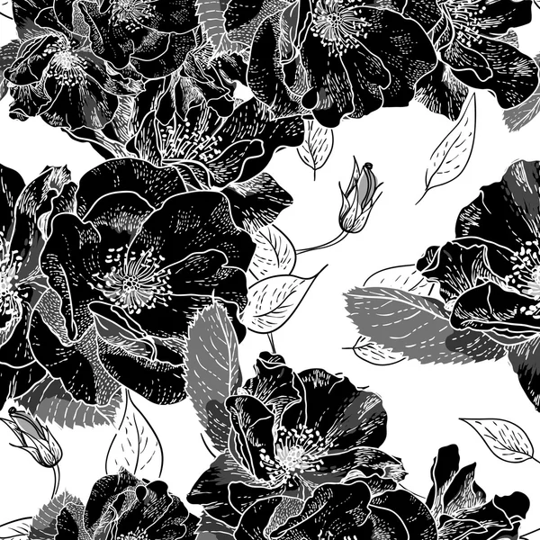 Schönes monochromes nahtloses Blumenmuster — Stockvektor