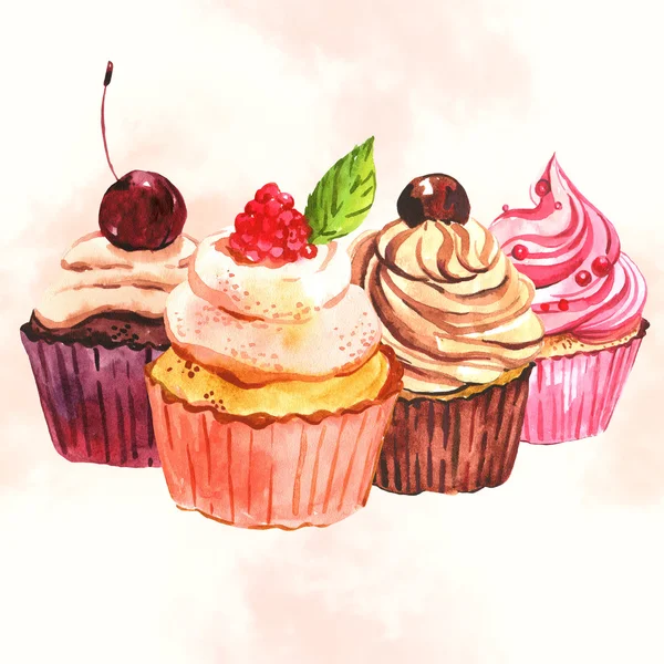 Watercolor seamless cupcake background — Stock Photo, Image