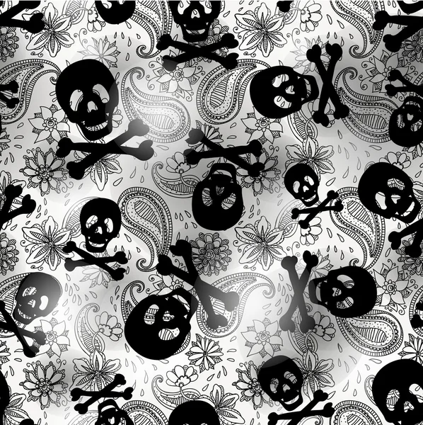 Seamless background with skulls and flowers — Stock Vector