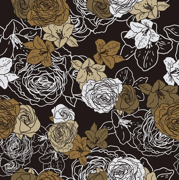 Patrón floral sin costura vectorial con patrón floral de rosas — Archivo Imágenes Vectoriales