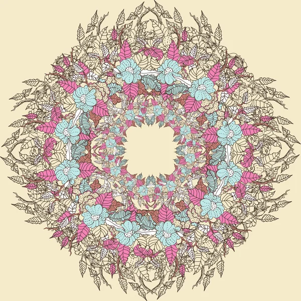 Plantilla vintage de encaje de marco con rosas Fondo de círculo con estilo — Vector de stock