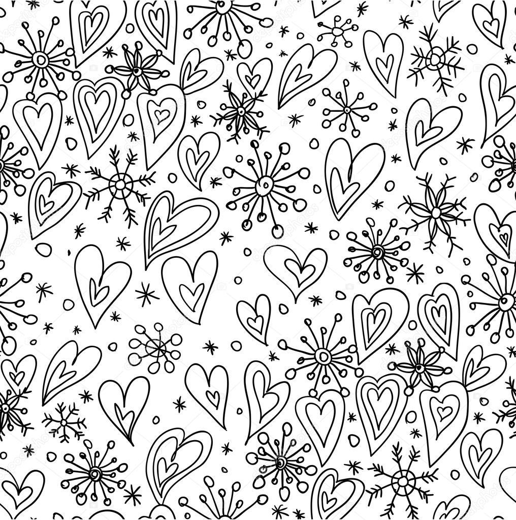 Christmas snowflakes with hearts Cartoon Christmas background