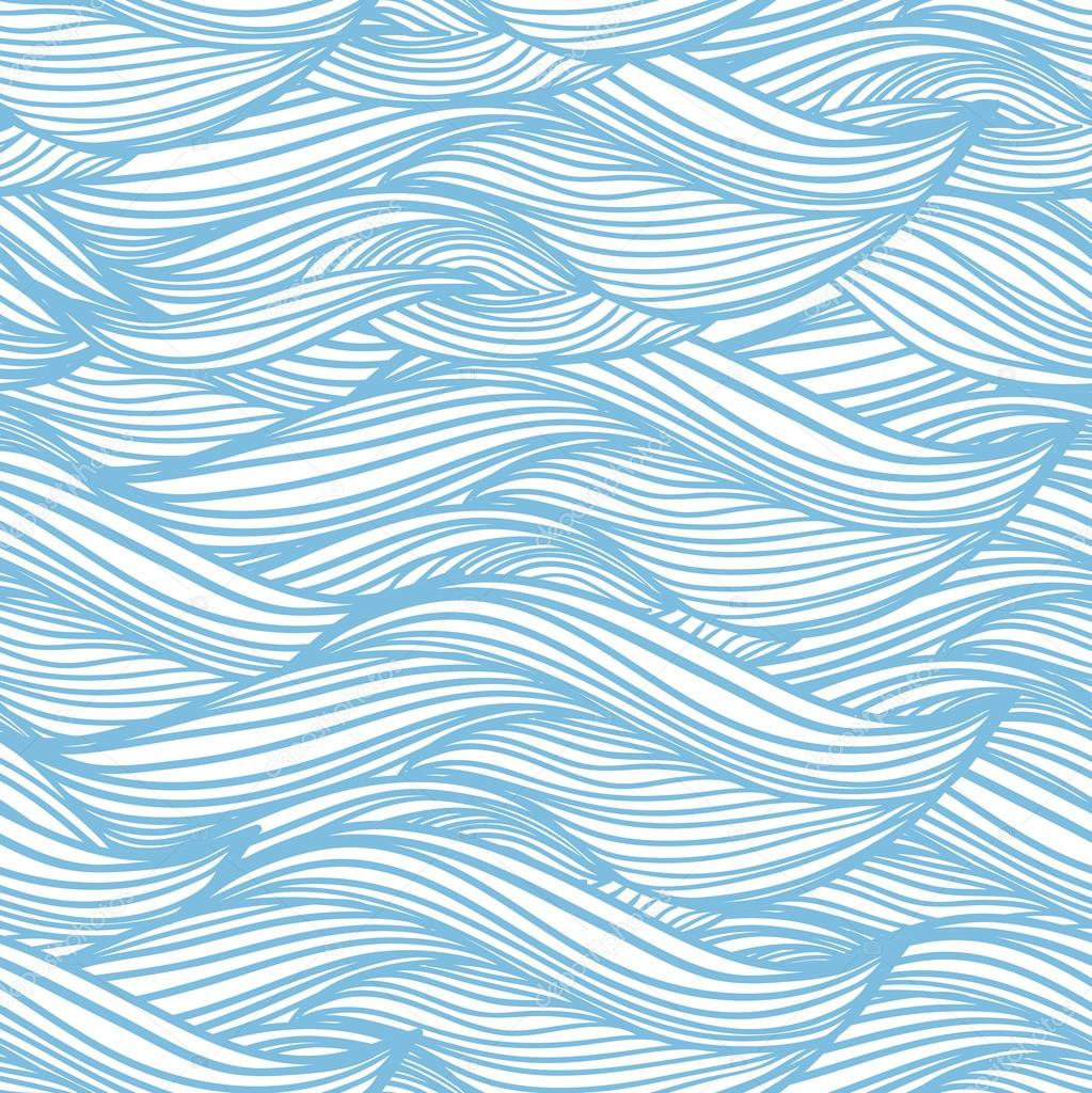 Seamless abstract hand-drawn pattern, waves background vintage