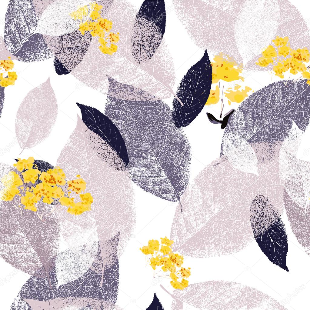 Abstract seamless pattern with leaves Background with flowers grunge texture