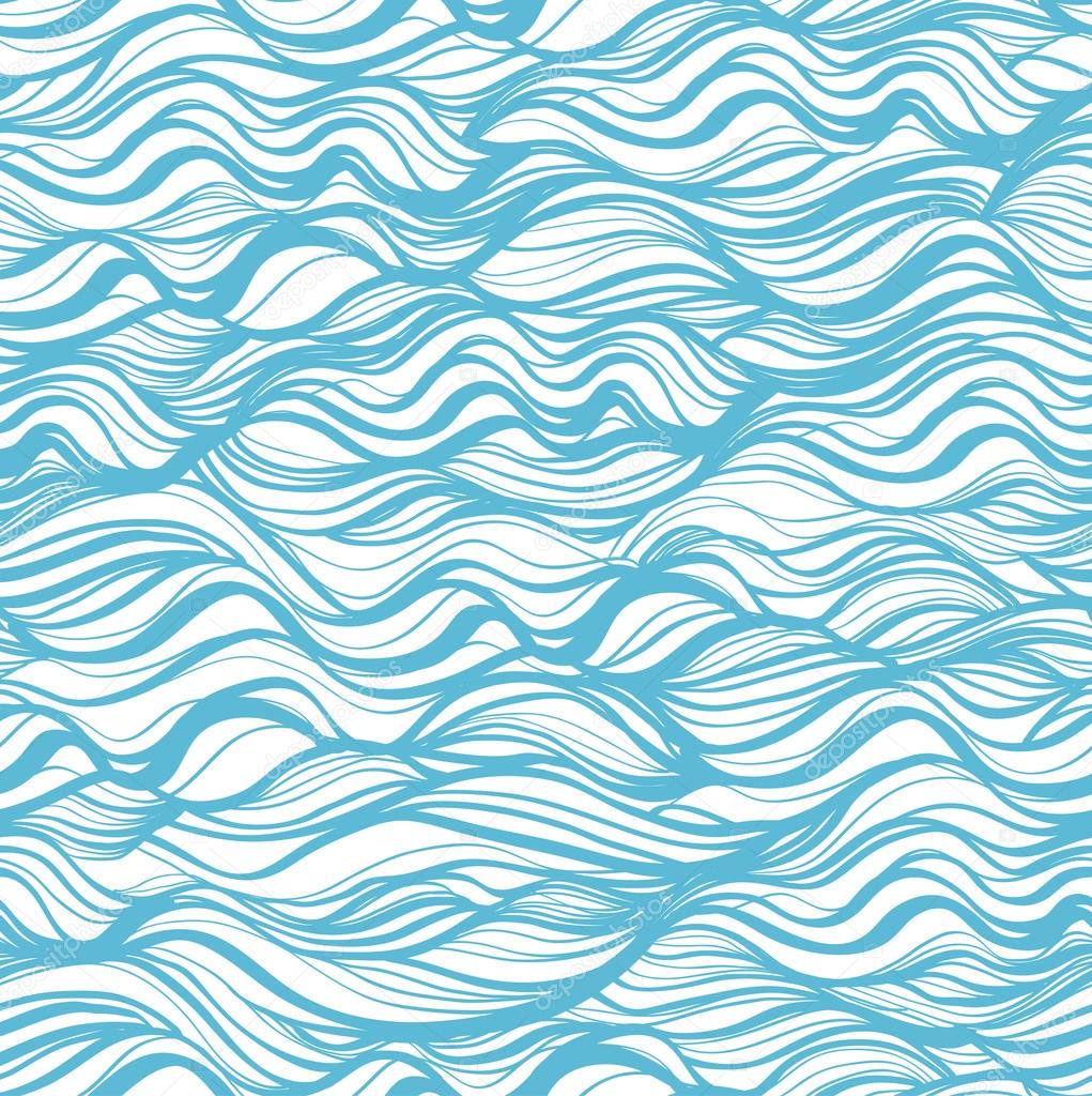 Seamless abstract hand-drawn pattern, waves background vintage