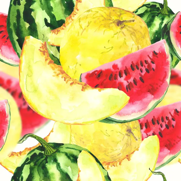 Aquarell nahtlosen Hintergrund mit Melone und Wassermelone — Stockfoto