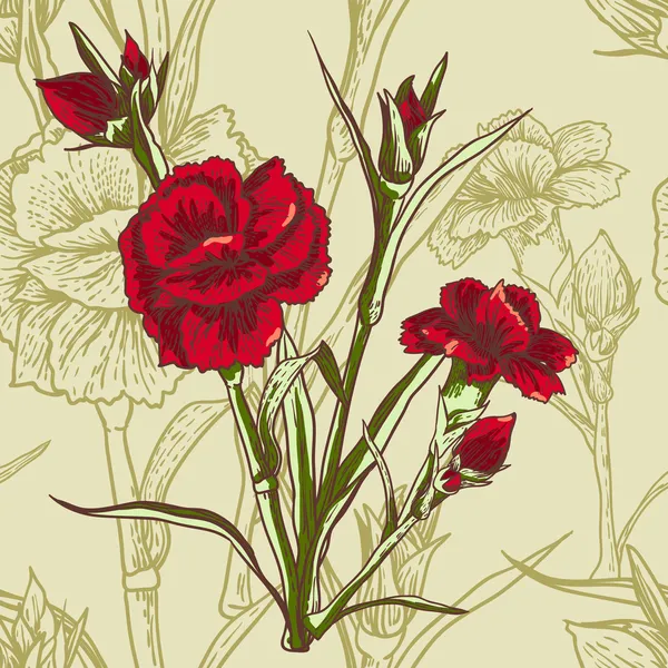 Sömlös floral bakgrund med nejlika — Stock vektor