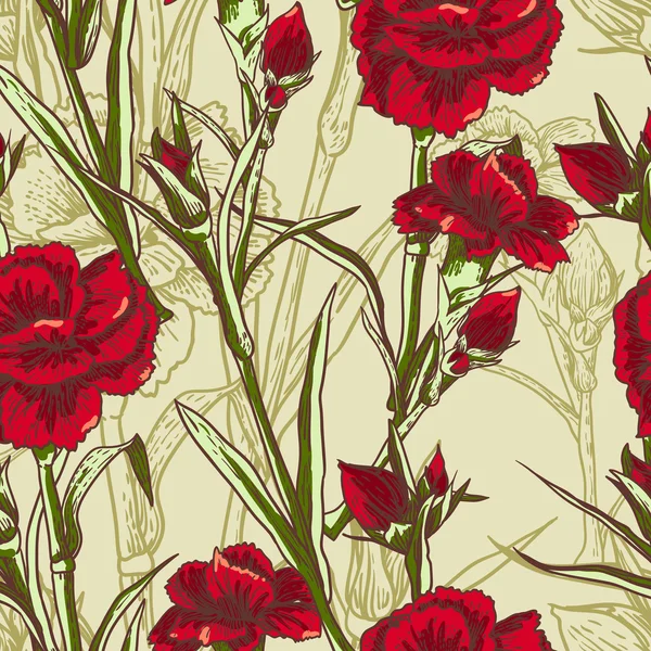 Fondo floral sin costuras con clavel — Vector de stock