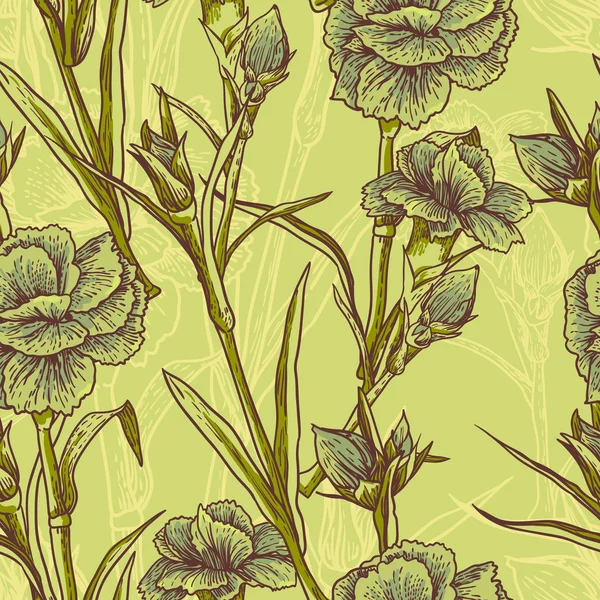 Nahtloser floraler Hintergrund mit Nelke — Stockvektor