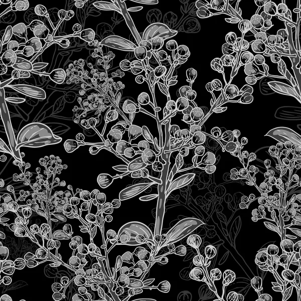 花卉黑白装饰与分支机构 — 图库矢量图片