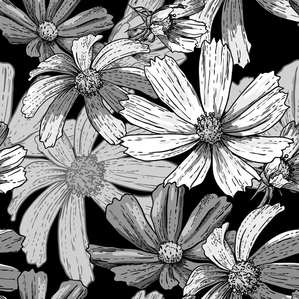 Seamless vintage black and white floral background — Stock Vector