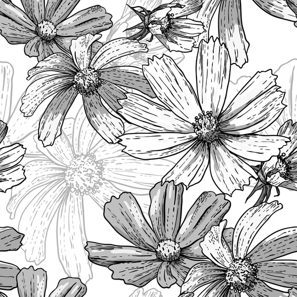 Fond floral vintage noir et blanc sans couture — Image vectorielle