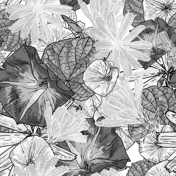 Fond floral vintage noir et blanc sans couture — Image vectorielle