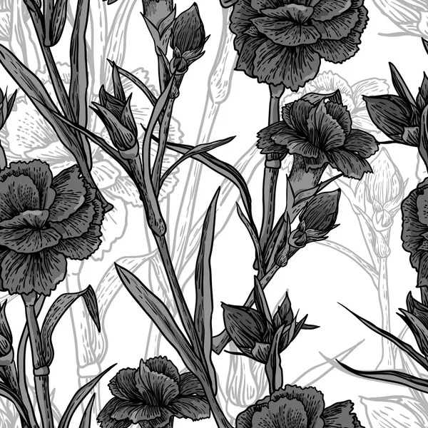 Fond floral vintage noir et blanc sans couture — Image vectorielle