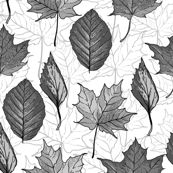 Black and white seamless background with leaves — Stock Vector