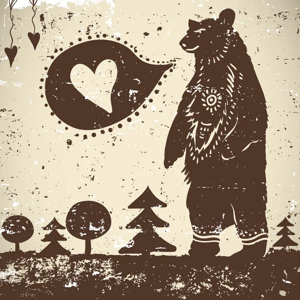 Fundo animal selvagem Urso com um coração —  Vetores de Stock