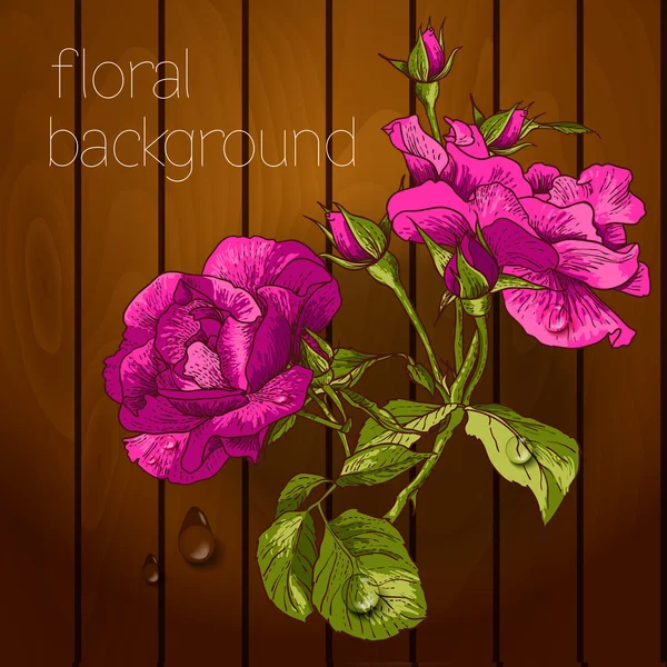 Belles fleurs sur une texture en bois . — Image vectorielle