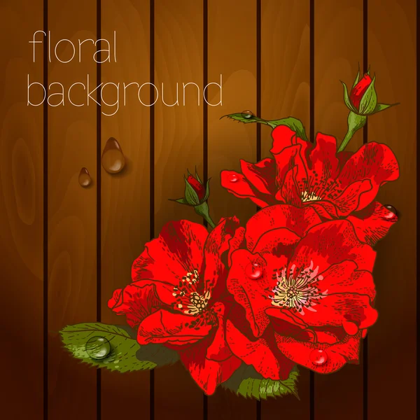Beautiful flowers on a wooden texture. — Stock Vector