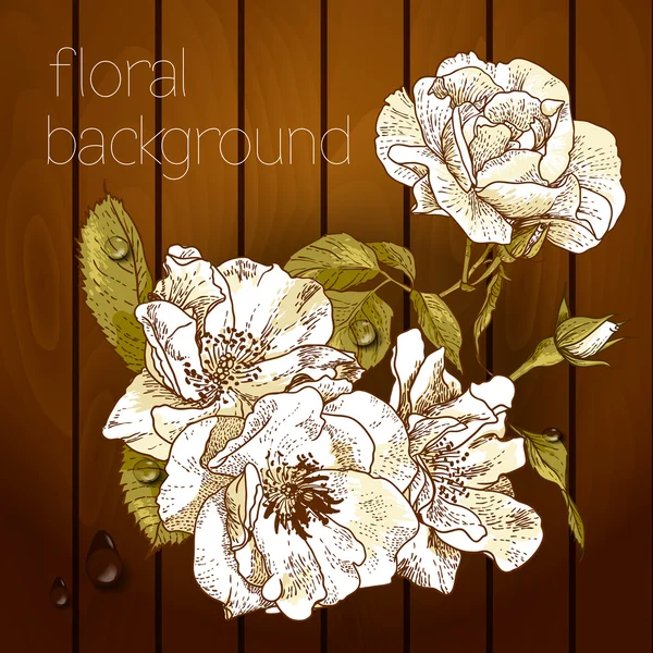 Hermosas flores en una textura de madera . — Archivo Imágenes Vectoriales