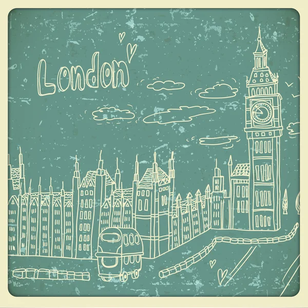 伦敦对面条绘图景观的复古风格 — 图库矢量图片