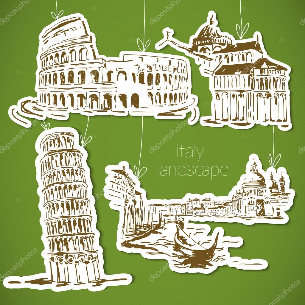 Italy hand drawn landscape in vintage style