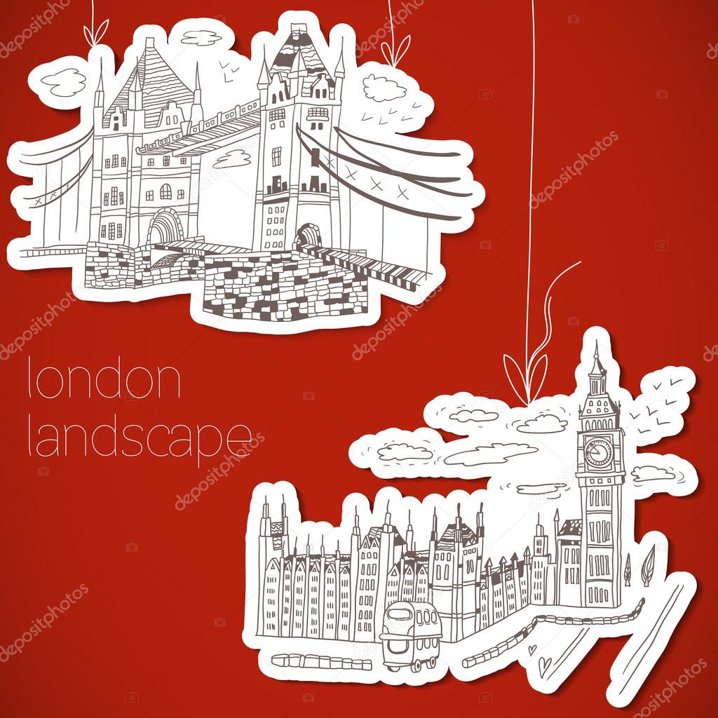 London-hand drawn landscape in vintage style