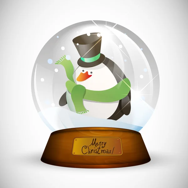 Christmas snow globe with penguin — Stock Vector