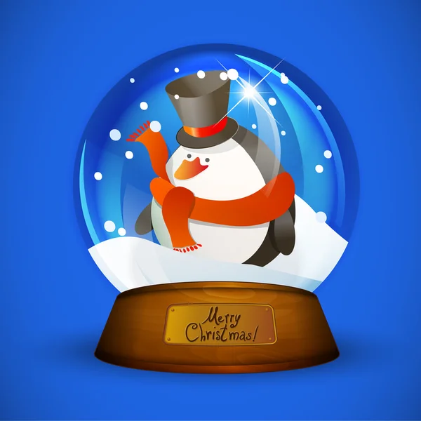 Christmas snow globe with penguin — Stock Vector