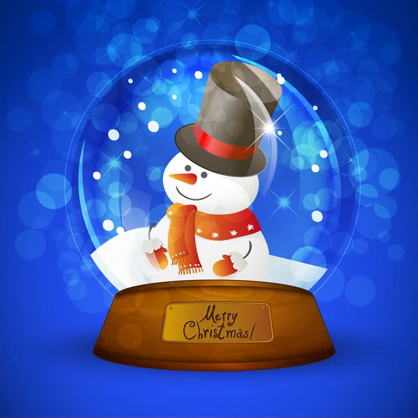 Christmas snow globe with snowman — Stock Vector