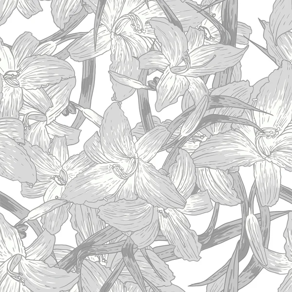Бесшовный монохромный цветочный фон с лилиями — стоковый вектор