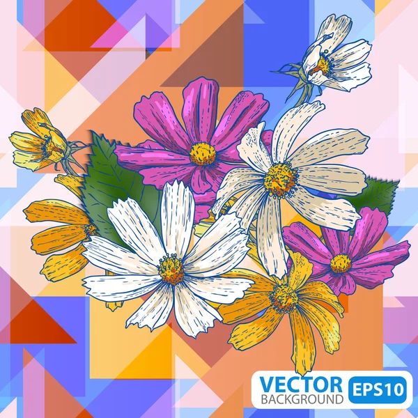 Flores sobre fondo geométrico — Archivo Imágenes Vectoriales
