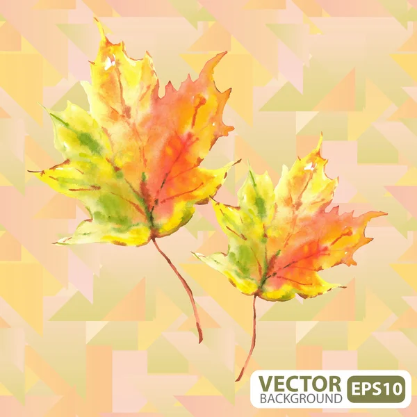 Autumn leaves on a geometric background — Stock Vector