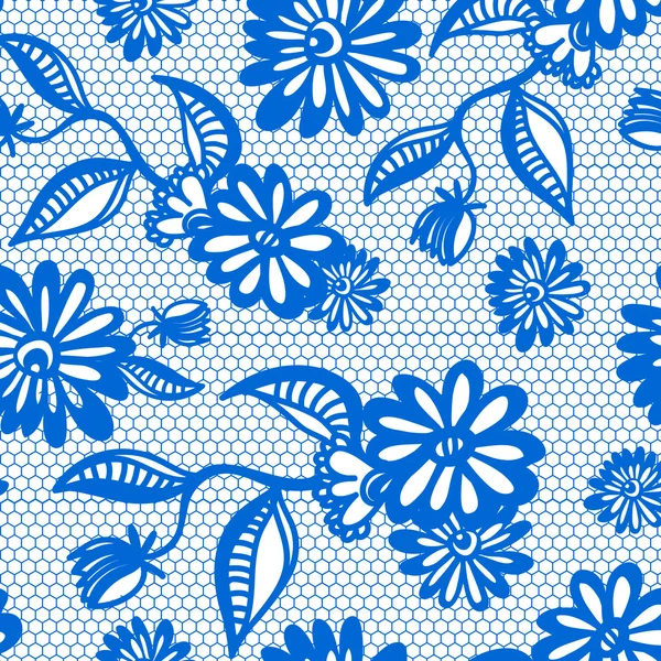 Blauwe achtergrond naadloze floral vintage lace — Stockvector