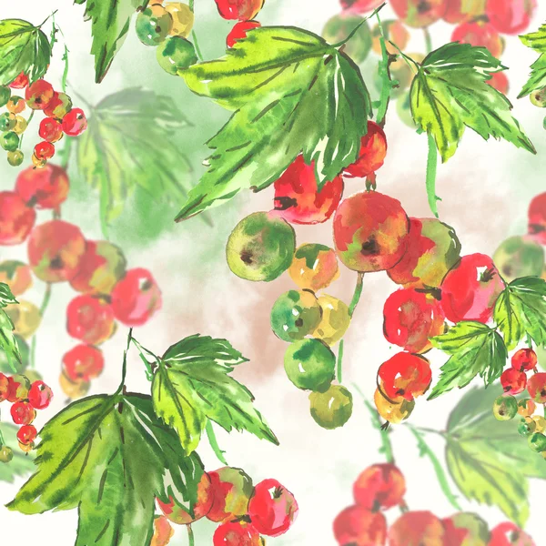 Seamless watercolor background with red currant — Stock Photo, Image